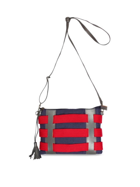 

Anekaant Blue & Red Striped Sling Bag