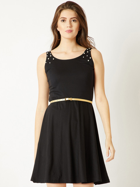 

Miss Chase Women Black Solid Fit and Flare Dress