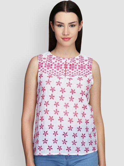 

LA LOFT Women White Self Design Pure Cotton Top