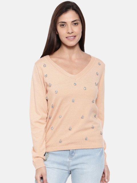 

Chumbak Women Peach-Coloured Solid Pullover