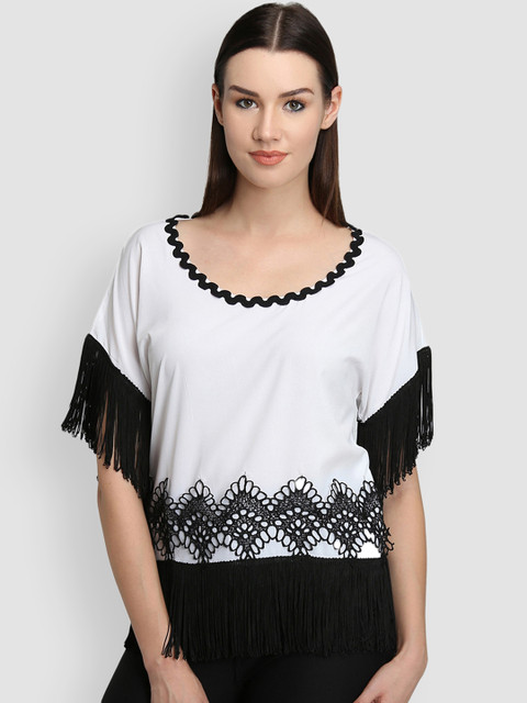 

LA LOFT Women White & Black Solid Top