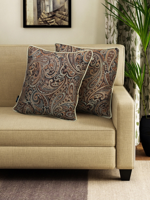 

S9home by Seasons Brown Set of 2 Ethnic Motifs Square Cushion Covers