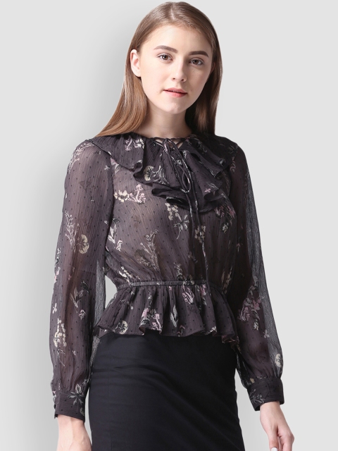 

LA LOFT Women Charcoal Printed Top