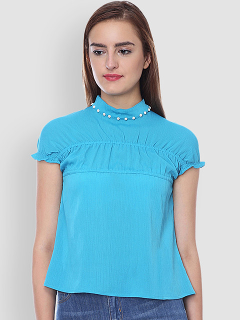 

LA LOFT Women Blue Solid Top