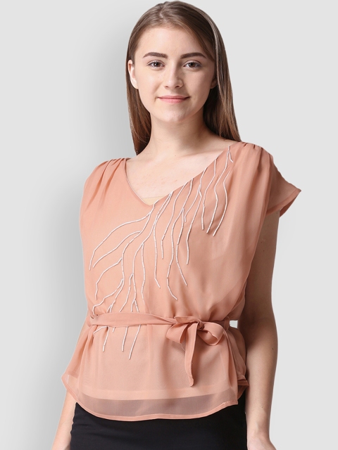 

LA LOFT Women Peach-Coloured Embellished Top