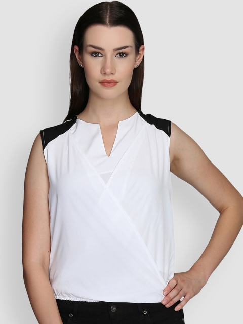 

LA LOFT Women White Solid Blouson Top