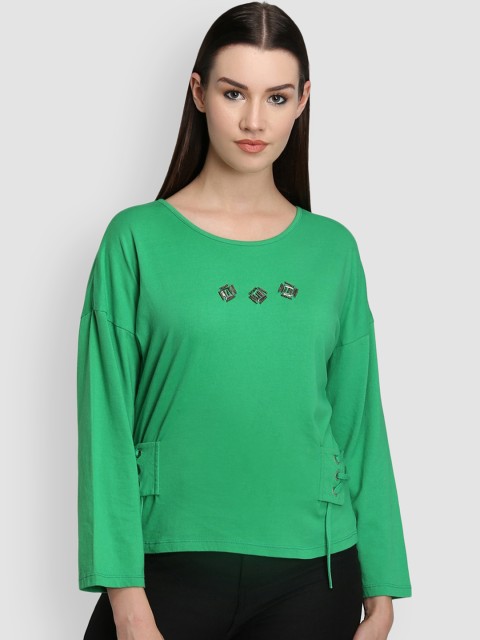 

LA LOFT Women Green Solid Pure Cotton Top
