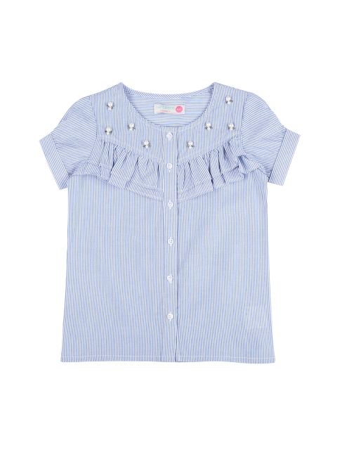 

CHALK by Pantaloons Girls Blue Striped Shirt Style Pure Cotton Top