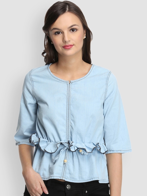

LA LOFT Women Blue Solid Cinched Waist Top
