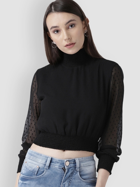

LA LOFT Women Black Self Design Blouson Top