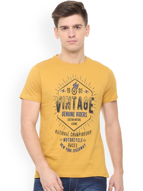 

People Men Yellow Printed Round Neck T-shirt