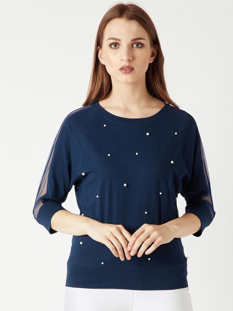 

Miss Chase Women Navy Blue Embellished Pure Cotton Top