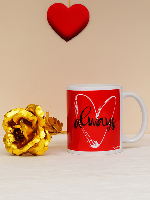 

Archies Love Gifts Multicoloured Printed Ceramic Mug with Golden Rose Valentine's Day Gift Set, Multi