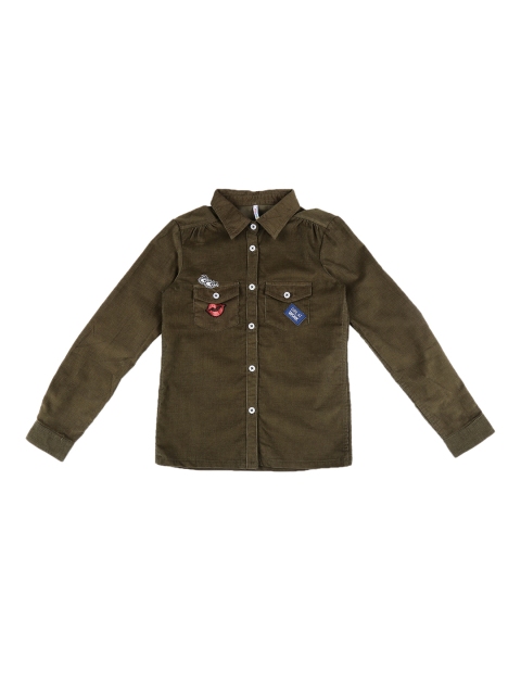

POPPERS by Pantaloons Girls Olive Green Solid Shirt Style Top