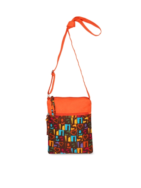 

Anekaant Orange & Black Printed Sling Bag