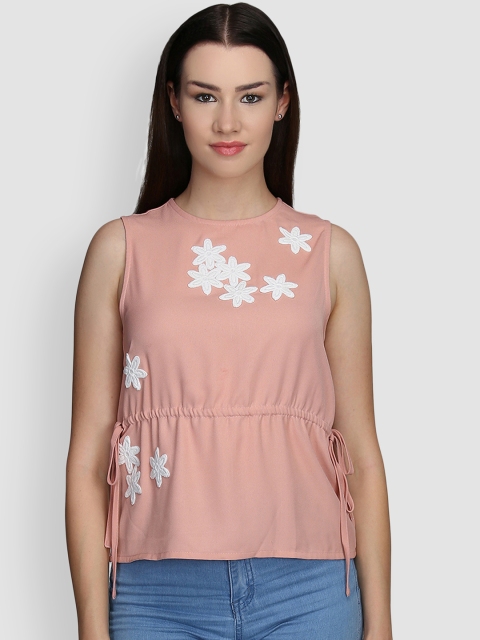 

LA LOFT Women Peach-Coloured Solid Cinched Waist Top