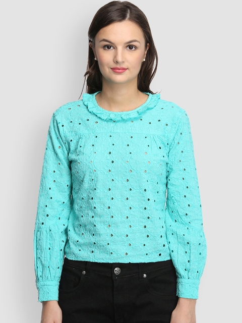 

LA LOFT Women Blue Solid Pure Cotton Top