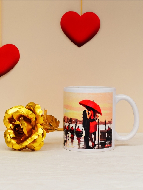 

Archies Multicoloured Printed Ceramic Mug with Golden Rose Valentine's Day Gift Set, Multi