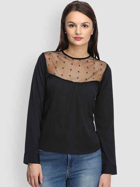 

LA LOFT Women Black Self-Design Top