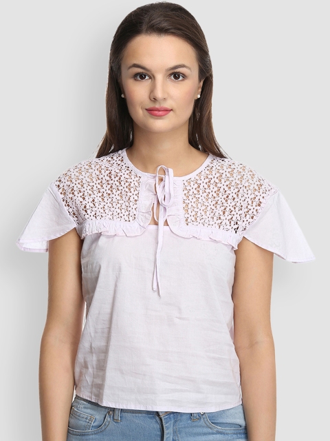 

LA LOFT Women Lavender Self Design Pure Cotton Top
