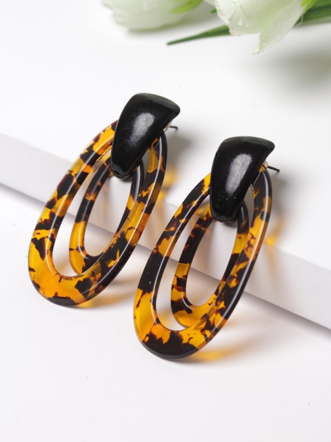 

AVANT-GARDE PARIS Black & Mustard Yellow Chandelier Oval Drop Earrings