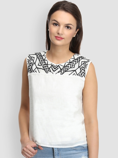 

LA LOFT Women White Solid Pure Cotton Top