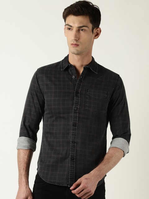 

Blue Saint Men Black & Brown Slim Fit Checked Casual Shirt