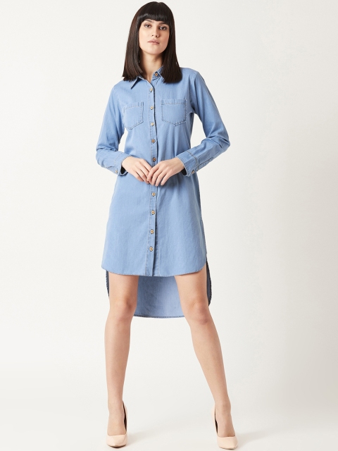 

Miss Chase Women Blue Denim High-Low Shirt Dress