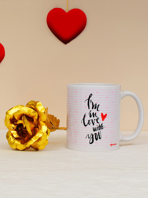 

Archies Love Gifts Multicoloured Printed Ceramic Mug with Golden Rose Valentine's Day Gift Set, Multi