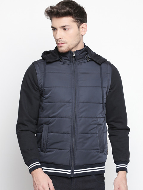 

Urban Ranger by pantaloons Men Navy Blue Solid Padded Hooded Jacket