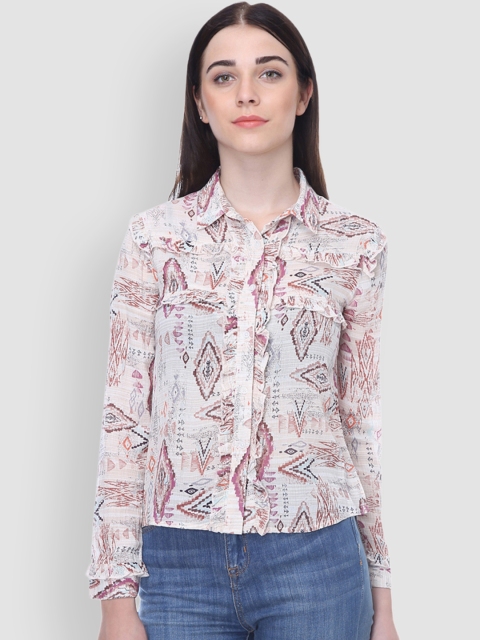 

LA LOFT Women Cream-Coloured Regular Fit Printed Casual Shirt