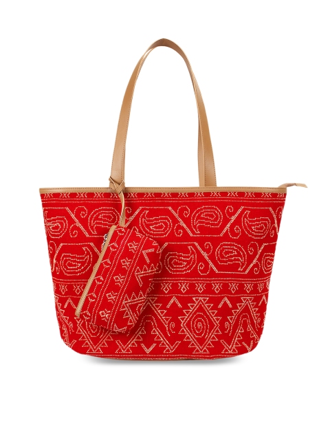 Anekaant Peach-Coloured & Red Printed Shoulder Bag