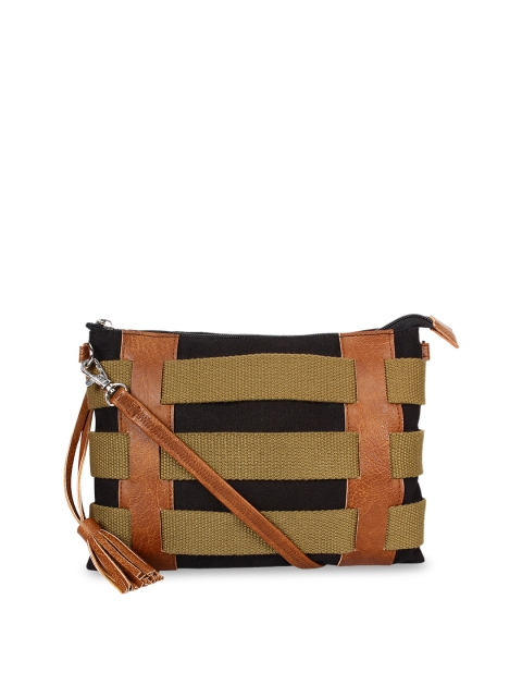

Anekaant Black & Khaki Striped Sling Bag