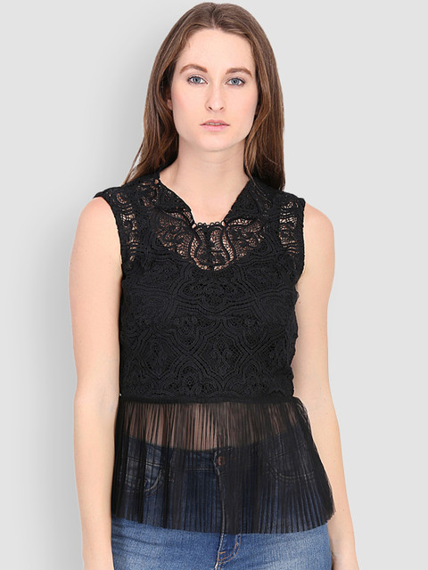 

LA LOFT Women Black Solid Top