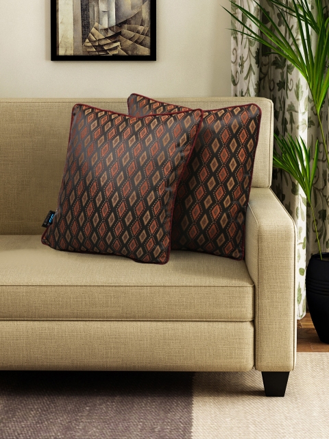 

S9home by Seasons Brown Set of 2 Geometric Square Cushion Covers