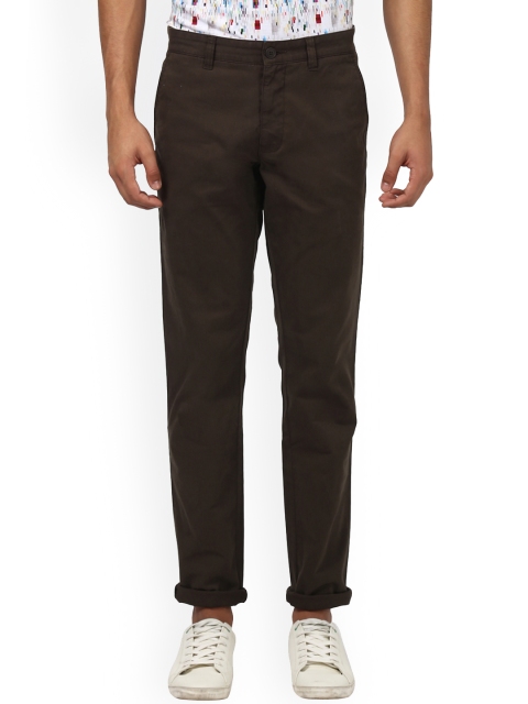 

Parx Men Olive Brown Tapered Fit Solid Regular Trousers