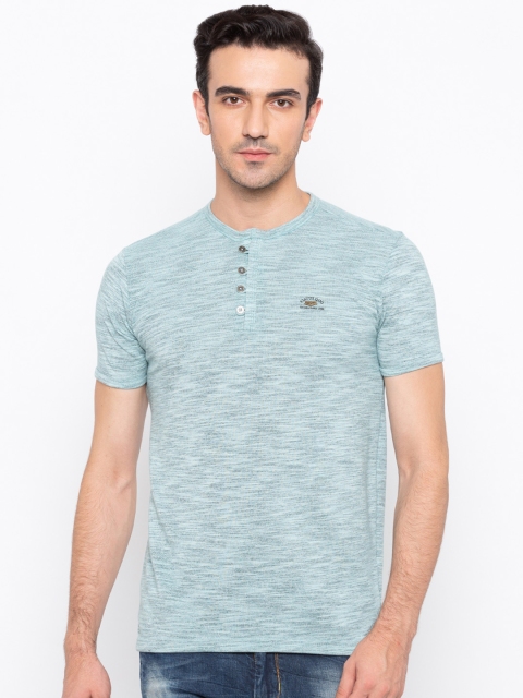 

Status Quo Men Green Self Design Henley Neck Pure Cotton T-shirt