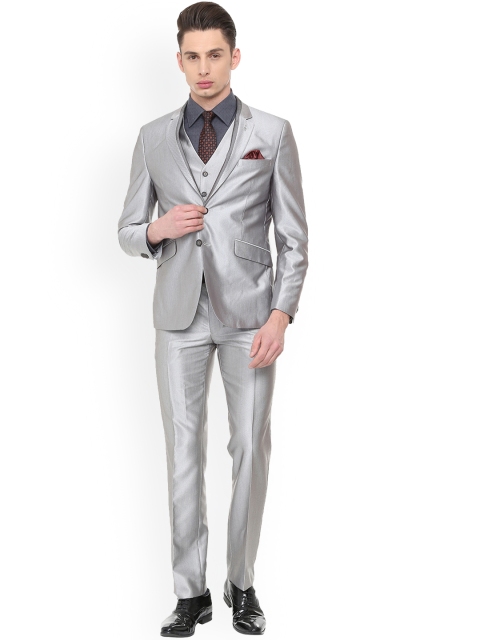 

Van Heusen Men Grey Solid Single-Breasted Slim Fit Party Suit