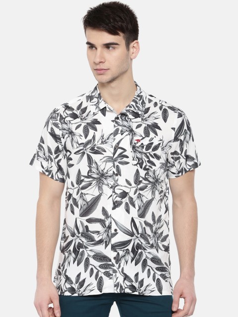

THE BEAR HOUSE Men White Club Slim Fit Printed Casual Shirt