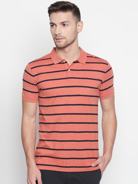 

BYFORD by Pantaloons Men Orange & Black Slim Fit Striped Polo Collar T-shirt