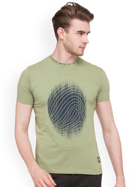 

Status Quo Men Green Printed Round Neck Pure Cotton T-shirt