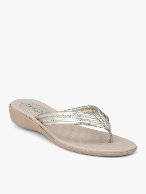 

BEIRA RIO Women Gold-Toned Solid Synthetic T-Strap Flats