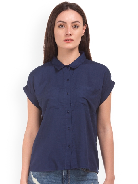 

Sugr Women Blue Boxy Solid Casual Shirt
