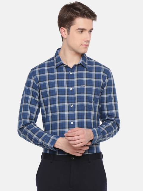 

THE BEAR HOUSE Men Blue & Grey Regular Fit Checked Formal Shirt