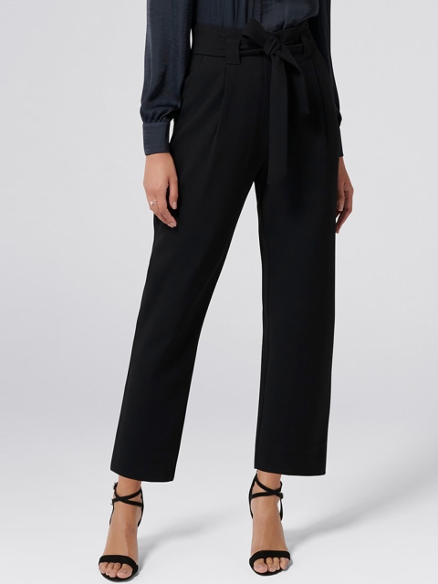

Forever New Women Black Tapered Fit Solid Regular Trousers