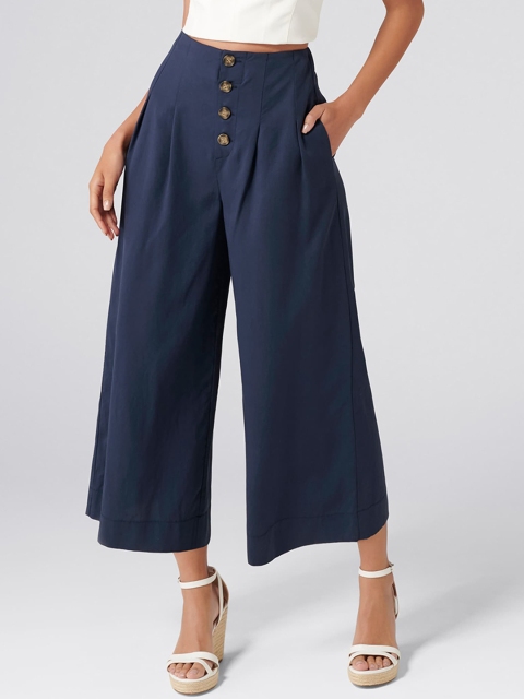 Forever New Women Navy Blue Regular Fit Solid Culottes