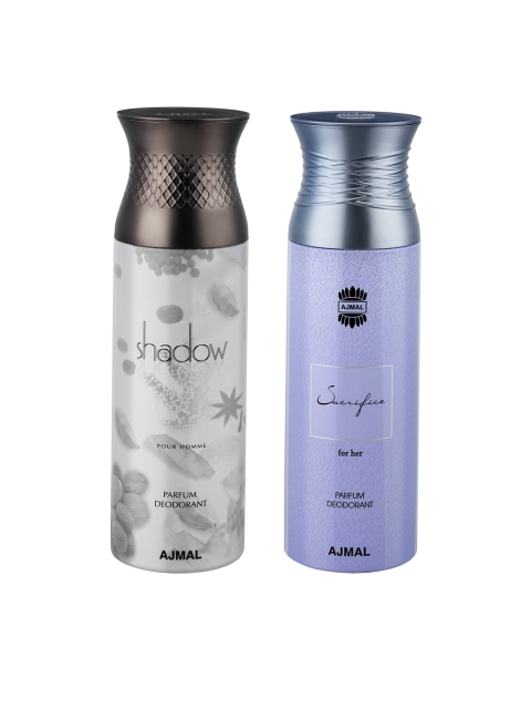 

Ajmal Unisex Set of 2 ShadowHim & SacrificeHer Deodorant 200ml, Silver