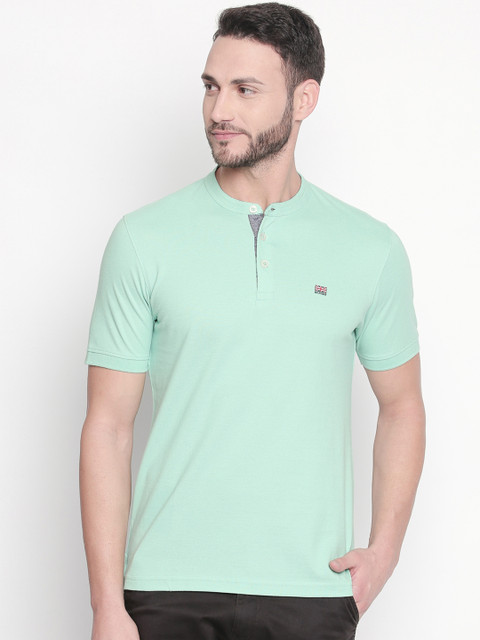 

BYFORD by Pantaloons Men Green Solid Mandarin Collar T-shirt