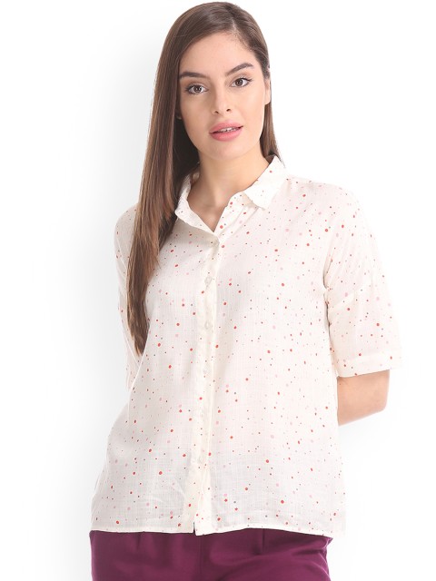 

Sugr Women White Boxy Printed Casual Shirt