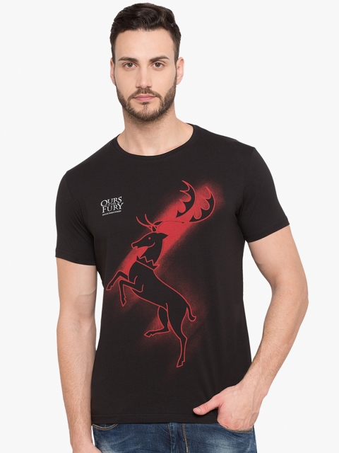 

Status Quo Men Black Printed Round Neck T-shirt